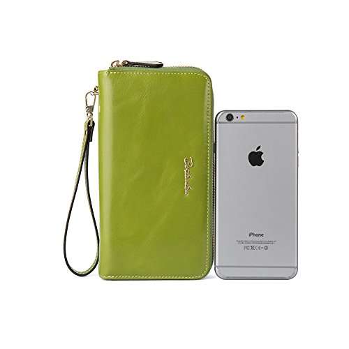 BOSTANTEN Women's Large Capacity Luxury Wax Genuine Leather Wallet with Zipper Pocket