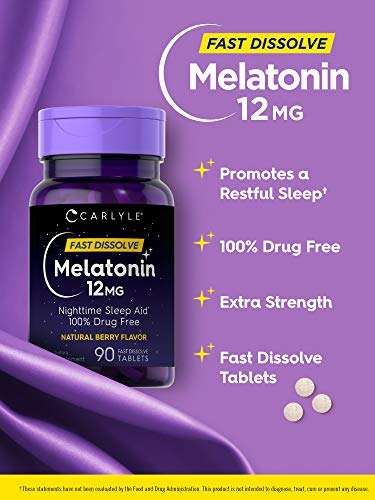 Carlyle Melatonin 12 mg Fast Dissolve 90 Tablets | Nighttime Sleep Aid | Natural Berry Flavor | V...