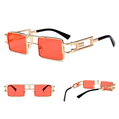 Steampunk Rectangular Sunglasses Men Gold Black Red Flat Top Square Sun Glasses