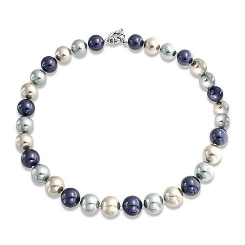 Round Blue Shell Pearl Statement Necklace