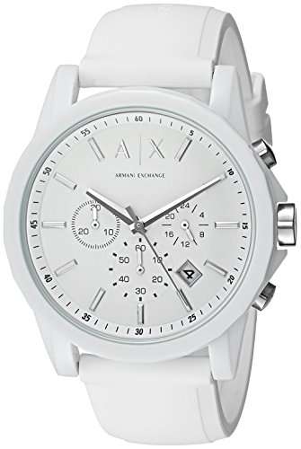 A|X Armani Exchange Men's Silvertone White Nylon With Silicone Straps Watch