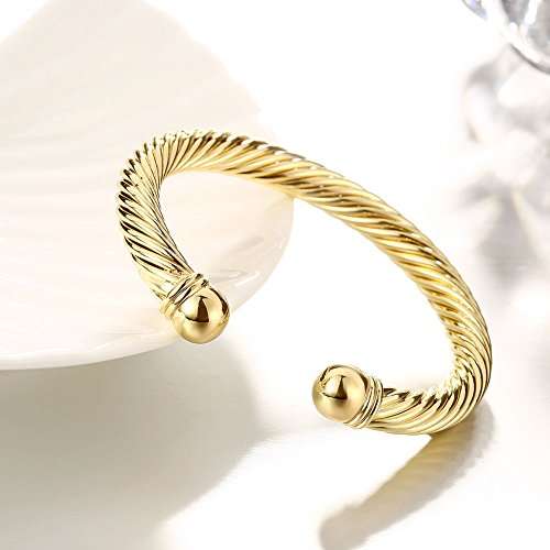 Zhiwen Simple Cuff Bracelet 18K Real Gold Platinum Plated Fine Bangle Bracelet Cable Wire Twisted C