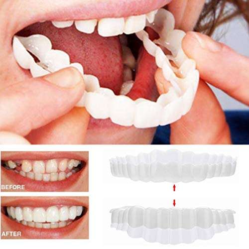 Oldeagle 1 Pair Cosmetic Teeth, Temporary Smile Comfort Fit Cosmetic Teeth Denture Teeth Top Bottom
