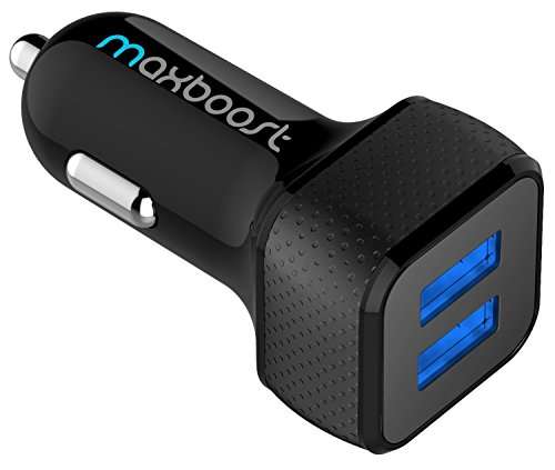 Car Charger, Maxboost 4.8A/24W 2 USB Smart Port Charger [Black] For iPhone X 8 7 6S 6 Plus
