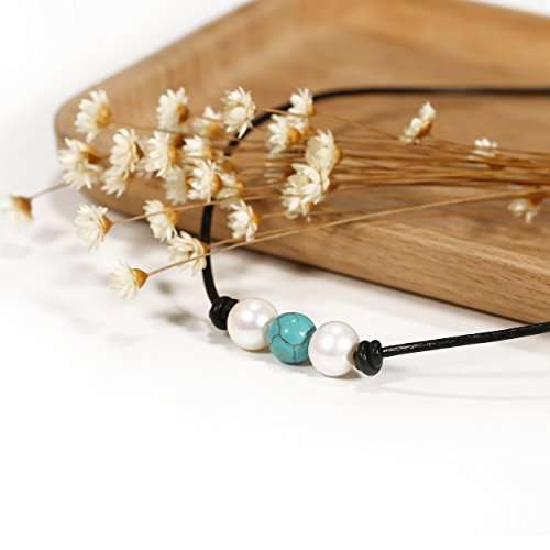 POTESSA Pearl Choker Clearance Sale! White Pearl and Synthetic Turquoise Beads Necklace Handmade Le
