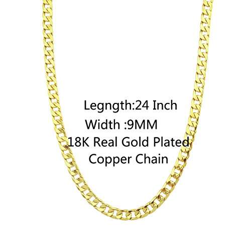 Passage 7 Copper 18K Real Gold Plated Curb Chain Hip-Hop Necklace USA Made 24 Inch-9MM Wide MANS Je