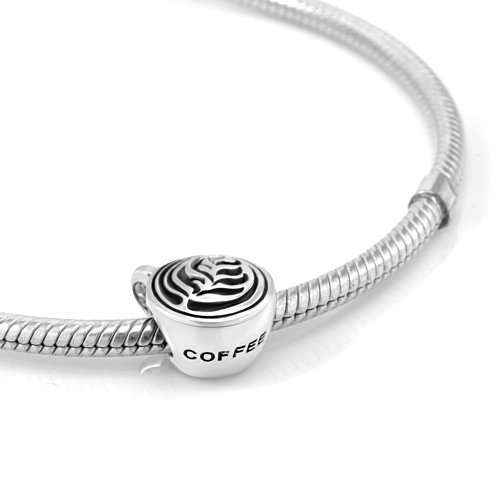925 Sterling Silver Latte art Coffee Cup Bead Charm Fit Major Brand Bracelet