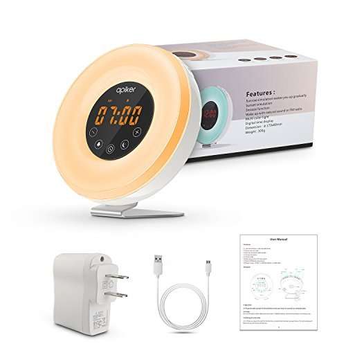 Wake-up Light Alarm Clock with Sunrise Simulation, Apiker Sunrise Alarm Clock with FM Radio, 6 Natu
