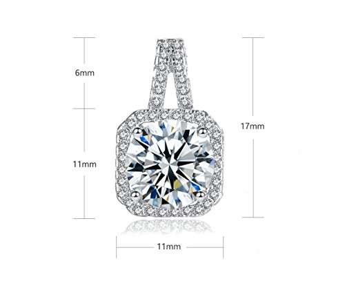 Cubic Zirconia Pendant Necklace, 2ct Round Cut Clear Crystal White Gold Plated Silver Halo Pendant