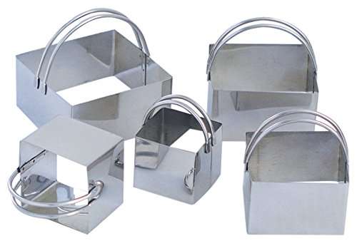 CybrTrayd RM-1711 R&M 5 Size Square Biscuit Cutter Set with Handles Metallic