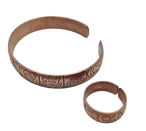 100% Pure Copper Tibetan Healing Bracelet and Ring Set. Unisex, Hand Made High Gauge Copper