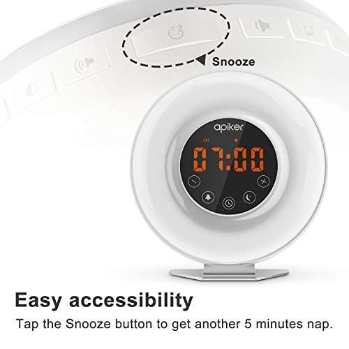 Wake-up Light Alarm Clock with Sunrise Simulation, Apiker Sunrise Alarm Clock with FM Radio, 6 Natu