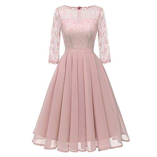 DEATU Clearance Womens Dresses Ladies Vintage Princess Floral Lace Cocktail O-Neck Party A-line Eleg