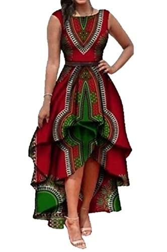 ARTFFEL-Women Fashion African Dashiki Print Sleeveless High-Low Cocktail Dress 2 M