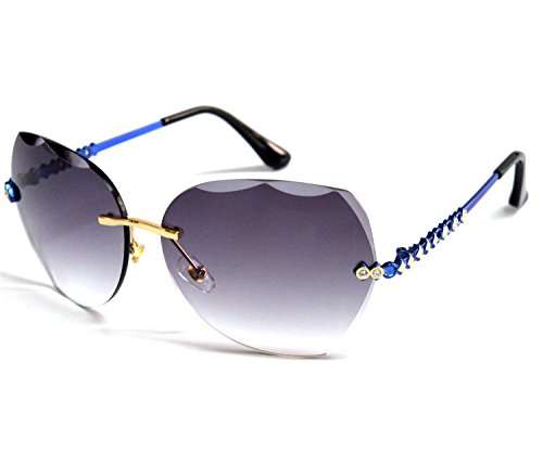 VOLCHIEN Rimless Rhinestone Ladies Sunglasses Metal Arm UV Protection Oval Frameless Women Sun glas