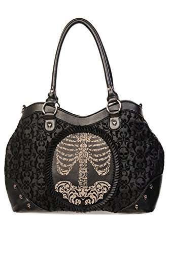Banned Black Flocked Cameo Skeleton Handbag