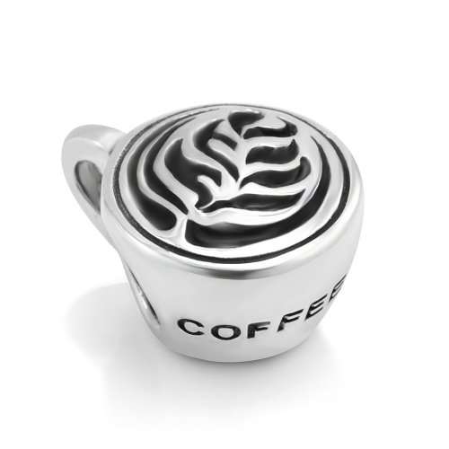 925 Sterling Silver Latte art Coffee Cup Bead Charm Fit Major Brand Bracelet