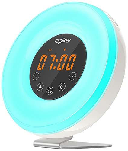 Wake-up Light Alarm Clock with Sunrise Simulation, Apiker Sunrise Alarm Clock with FM Radio, 6 Natu