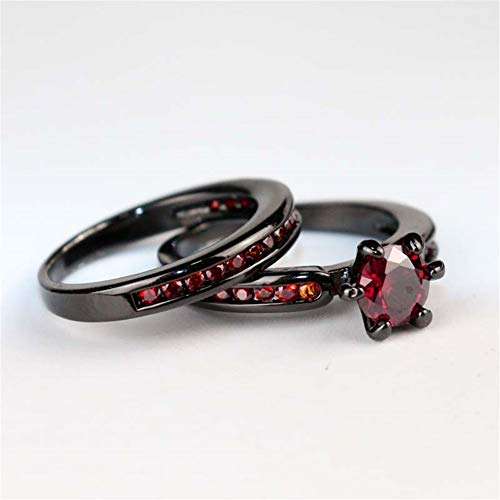 wedding ring set Two Rings His Hers Couples Matching Rings Women's 2pc Black Gold Filled..