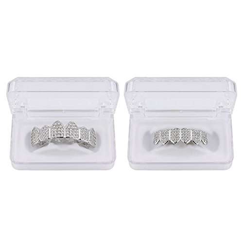 JINAO 18K Gold Plated Macro Pave CZ Iced-Out Grillz with Extra Molding Bars Included (Si..