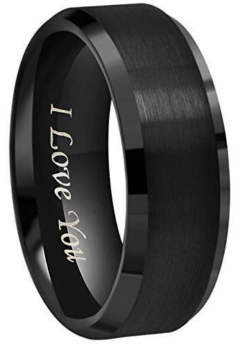 6mm 8mm 10mm Black Tungsten Wedding Band Ring Engraved "I Love You" Men Women Brushed ..