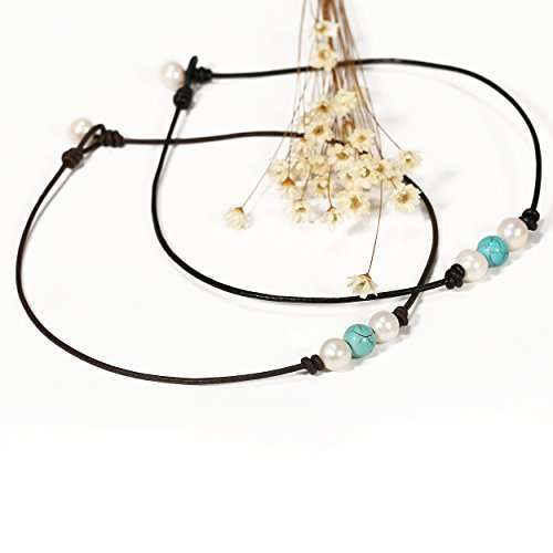 POTESSA Pearl Choker Clearance Sale! White Pearl and Synthetic Turquoise Beads Necklace Handmade Le