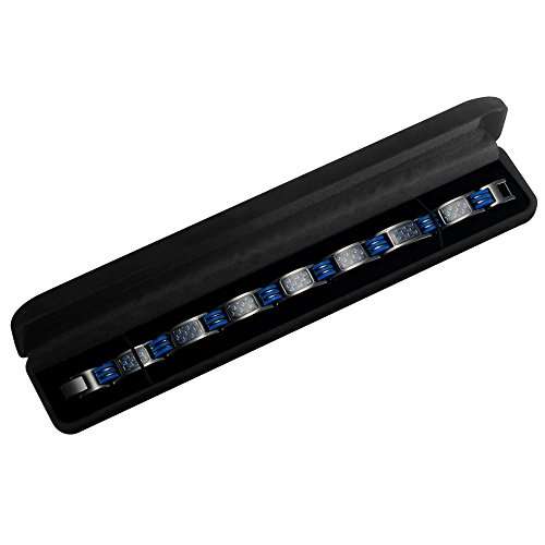 Blue Carbon Fiber Titanium Magnetic 4 Element Bracelet Double Strength Adjusting Tool and Gift Box