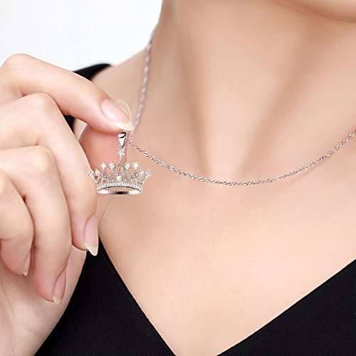 GemsChest Sterling Silver Round Cubic Zirconia Crown Pendant Necklace 18" Chain