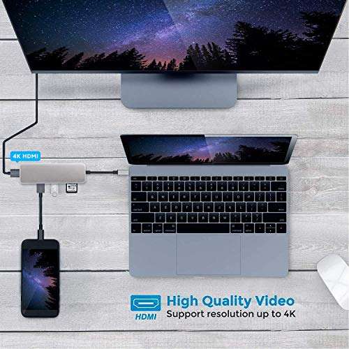Pavlysh USB C HDMI Adapter for MacBook Pro 2016/2017/2018, 5 in 1 USB-C to HDMI Output, SD+Mi..