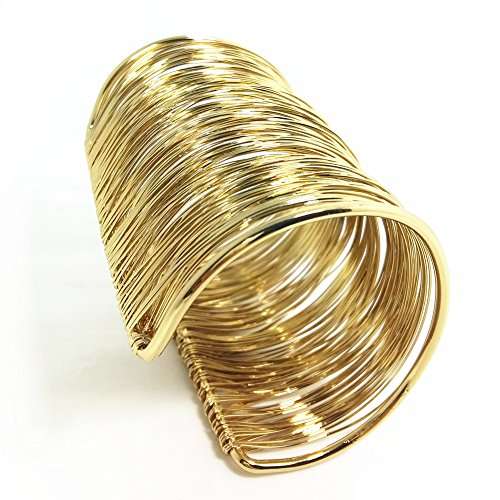 QTMY Alloy Metal Gold Thin Thread Wire Open Cuff Wide Bracelet Bangle