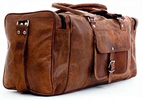 PC 24" Leather Duffel Travel Gym Overnight Weekend Leather Bag Sports Cabin