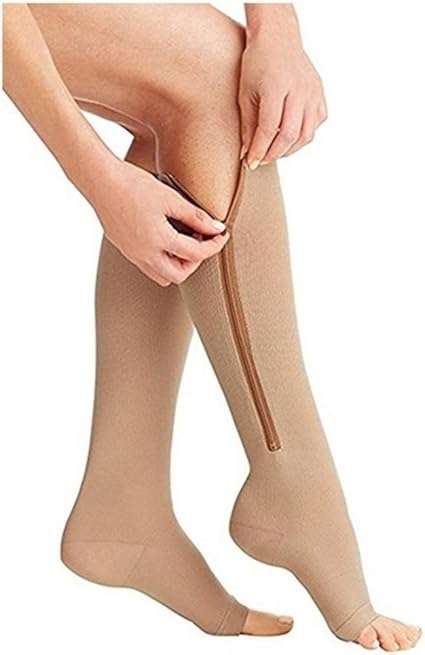 Acelec New Compression Zip Sox Socks Stretchy Zipper Leg Support Unisex Open Toe Knee Stockings (XXL