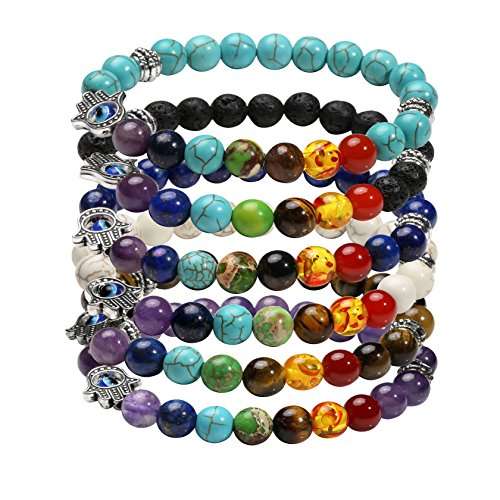 Milakoo 1-6 Pcs Evil Eye Bracelet Lava Stone Beads Essential Oil Diffuser Bracelet for Men Women