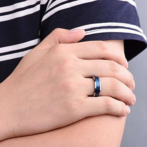 Three Keys Jewelry 6mm Two Tone Tungsten Wedding Ring Blue Brushed Wedding Band Engagement Ring Uni