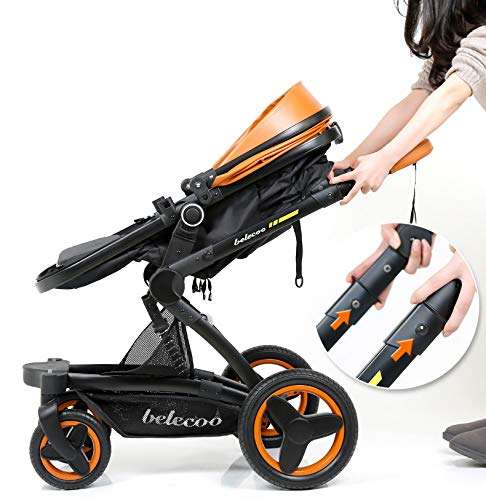 Bassinet Baby Stroller/ Pram Reversible All Terrain - Belecoo X6 PU Leather Strollers for Infant