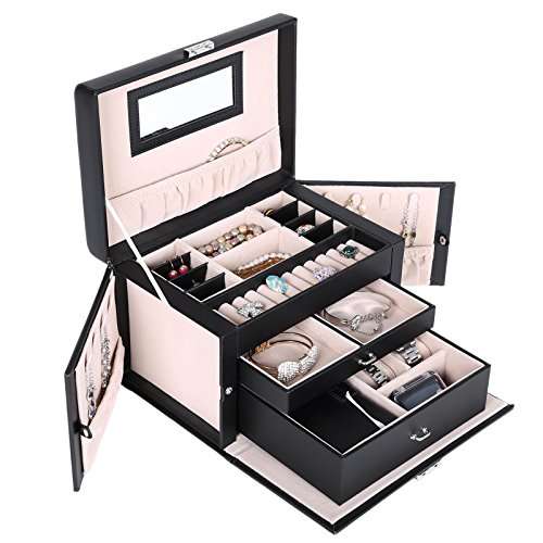 SONGMICS Jewelry Box, Girls Jewelry Organizer, Mini Travel Case, Mirror, Watch Organizer..