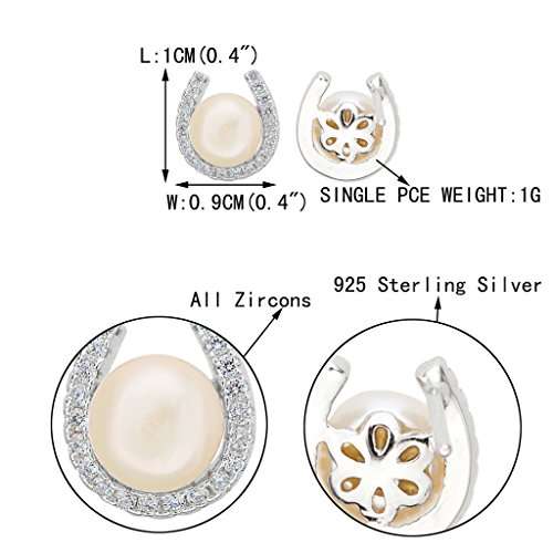 EVER FAITH 925 Sterling Silver CZ 8MM AAA Freshwater Cultured Pearl Lucky Horseshoe Stud Earrings C