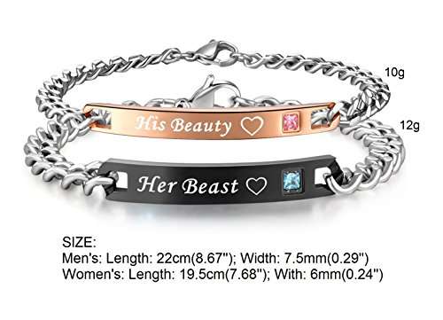 His or Hers Matching Set His Beauty Her Beast Titanium Stainless Steel Couple Bracelet in a Gift Bo