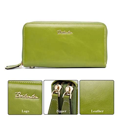 BOSTANTEN Women's Large Capacity Luxury Wax Genuine Leather Wallet with Zipper Pocket