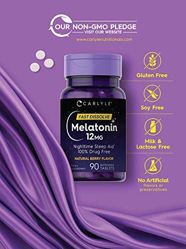Carlyle Melatonin 12 mg Fast Dissolve 90 Tablets | Nighttime Sleep Aid | Natural Berry Flavor | V...