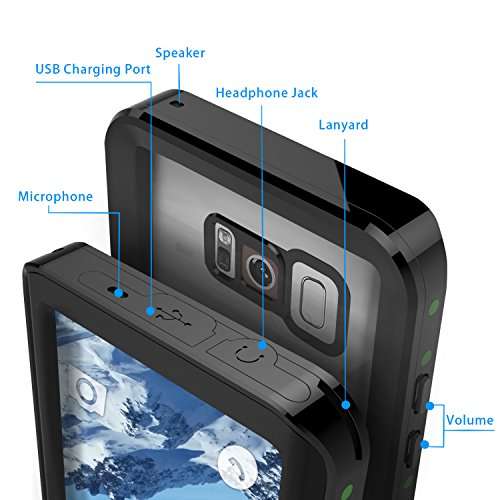 Samsung Galaxy S8 Waterproof Case, UBeesize Transparent-back ShockProof Protective Case with Dirtpr
