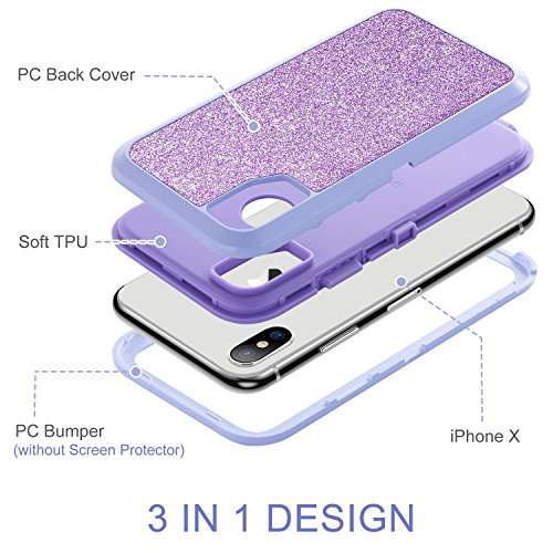 BENTOBEN iPhone X Case 2017,iPhone XS 2018 Case,Bling Glitter iPhone X Case 3 in 1 Slim Hybrid Spar