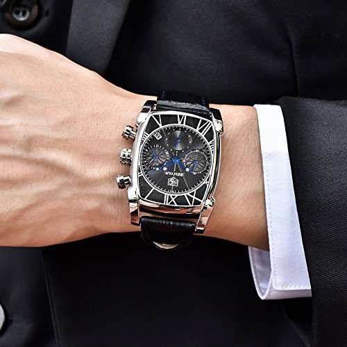 Mens Watches Brown Leather Strap Benyar Rectangle Watches Waterproof Chronograph Classic Watches Bu