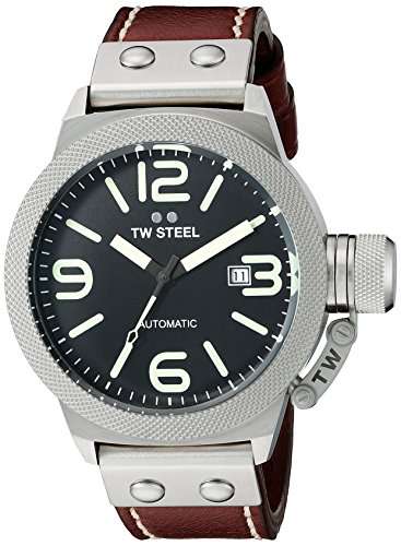 TW Steel Men's CS25 Stainless Steel Watch with Brown Leather Band