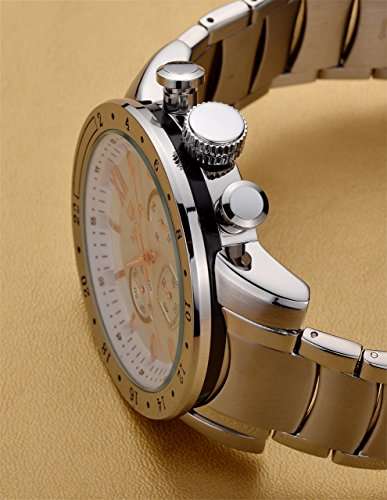 Voeons Mens Watches Stainless Steel Wristwatch Chronograph 3ATM Waterproof Mens Watches Silver
