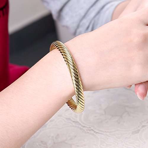 Zhiwen Simple Cuff Bracelet 18K Real Gold Platinum Plated Fine Bangle Bracelet Cable Wire Twisted C