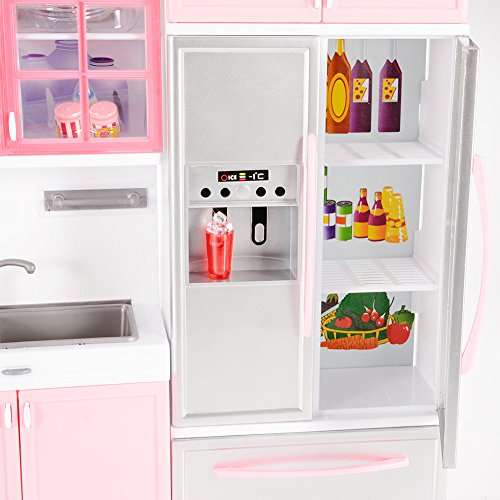 Emorefun Battery Powered Modern Kitchen Play Kitchen Set Pretend Play Kitchen Toys for Kids with So