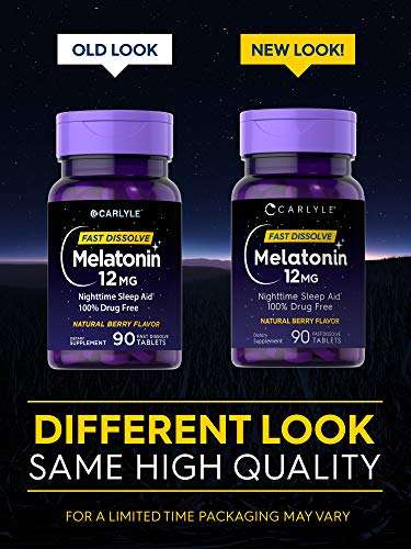 Carlyle Melatonin 12 mg Fast Dissolve 90 Tablets | Nighttime Sleep Aid | Natural Berry Flavor | V...