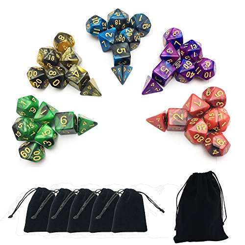 Smartdealspro 5 x 7-Die Series Two Colors Dungeons and Dragons DND RPG MTG Table Games Dice with