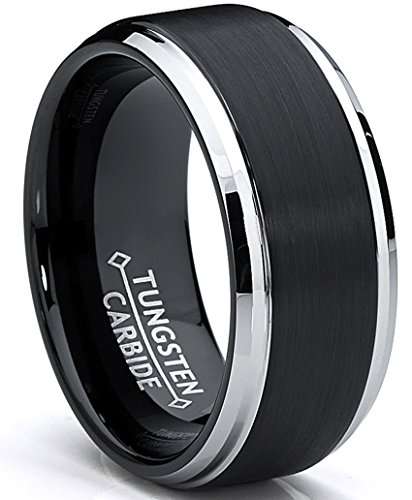 Metal Masters Co. 9MM Black Two Tone Tungsten Carbide Men's Brushed Wedding Band Ring  Comfort Fit S